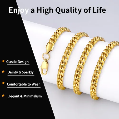 Miniatura 4 de Momlovu Cadena chapada en oro de 18 quilates en tono plateado para hombres y niños, cadena de eslabones cubanos de acero inoxidable chapado en oro