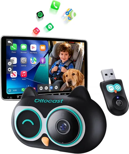 OTTOCAST Adaptador de coche para cuidado de cabina con cámara de auto para bebé, pantalla inalámbrica CarPlay en CarScreen 2026, monitor de bebé