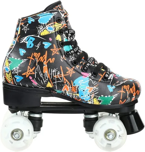 Miniatura 3 de Silvertree Patines de ruedas para mujeres y hombres de cuero de poliuretano de alta calidad para adultos, patines de derby de ruedas ligeras, negro