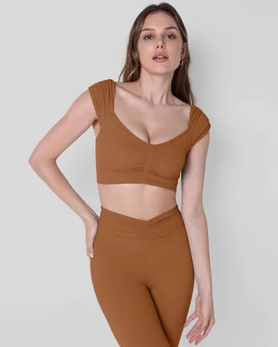 Miniatura 24 de ODODOS Camiseta corta sin mangas con cuello en V y frente fruncido para mujer, recortada en la espalda, manga casquillo