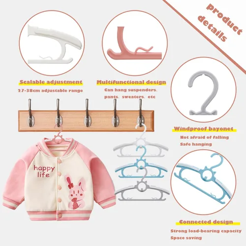 Miniatura 3 de Perchas de guardería para armario de bebé, paquete de 30 perchas ultradelgadas antideslizantes y extensibles para ropa de recién nacido, colgador