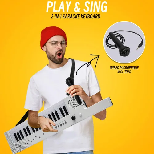 Miniatura 4 de Teclado de Piano Portátil de 37 Teclas, Juguetes Electrónicos de Karaoke Keytar con Micrófono y Correa de Transporte, 4 Tonos, 4 Ritmos, 10