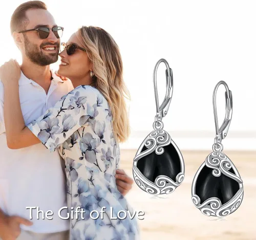 Miniatura 246 de Aretes colgantes con forma de lágrima de filigrana de piedra lunar de plata de ley 925 con cierre de palanca para mujer, regalos de joyería