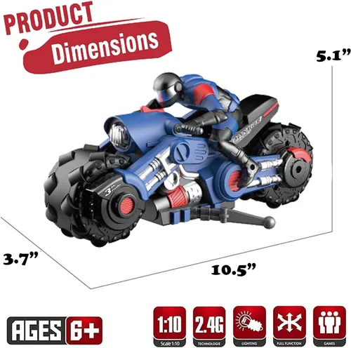Miniatura 5 de Liberty Imports Vehículo de carreras de bicicleta de deriva con control remoto de motocicleta RC de 2.4Ghz - 1/10 R/C ciclón de alta velocidad y Azul