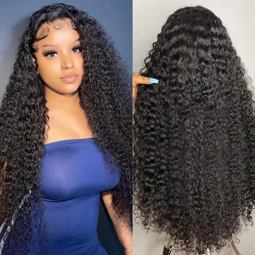 Miniatura 14 de Pelucas con malla frontal de onda profunda 13x4, cabello humano pre-sacado, 180% de densidad, 9A, sin pegamento, pelucas de cabello humano mojadas