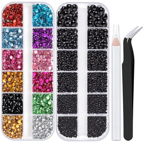 Miniatura 39 de Dos paquetes de diamantes de imitación de parte trasera plana, 4520 piezas, diamantes de imitación coloridos para uñas, multicolor + AB + gemas