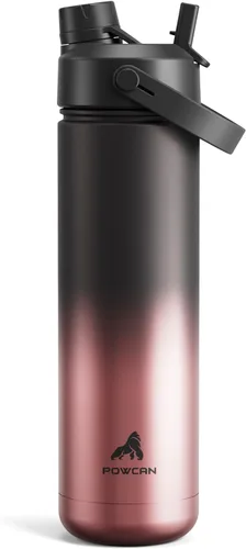 Miniatura 19 de POWCAN - Botella de agua térmica 2 en 1, sorbete y tapa con boquilla, antifugas, acero inoxidable sin BPA, apta portavasos automóvil, bebida fría 24