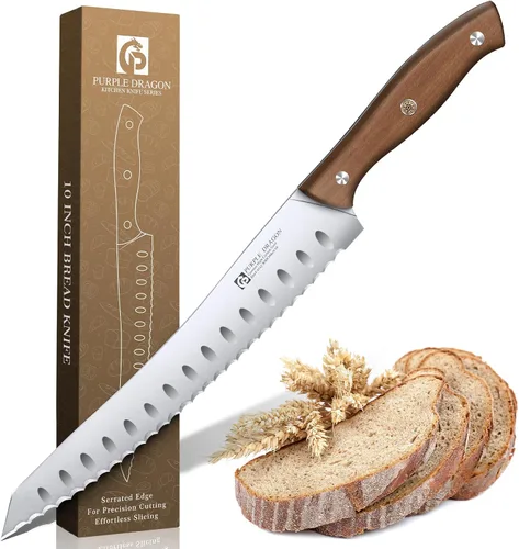 Miniatura 19 de Juego de 4 cuchillos de carne serrados de Purple Dragon de acero alemán de alto carbono con mango cuadrado de madera - Corte sin esfuerzo - Regalo