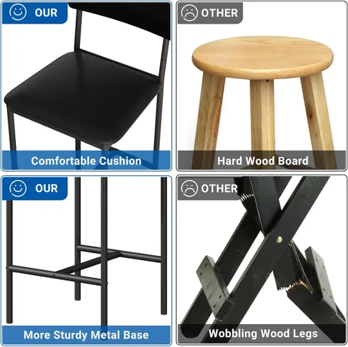 Miniatura 8 de GarveeHome Juego de mesa de comedor para 2, mesa de cocina de altura de mostrador con 2 taburetes de bar tapizados, mesa de comedor y sillas