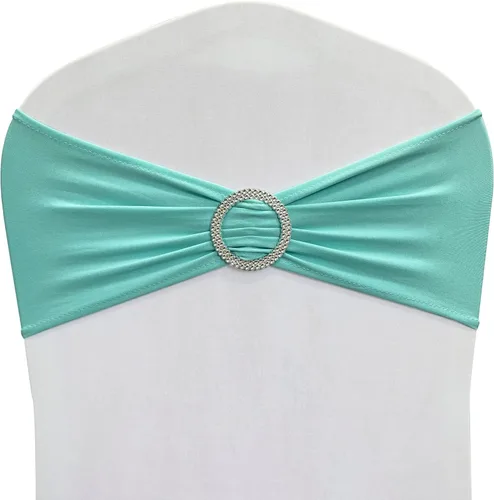 Miniatura 20 de Cintas elásticas de elastano para sillas 50 unidades, lazos elásticos para sillas con hebilla deslizante para decoración de bodas, fiestas, Azul bebé