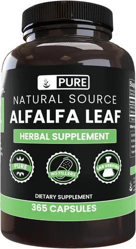 PURE ORIGINAL INGREDIENTS Hoja de alfalfa (365 cápsulas) sin magnesio o rellenos de arroz, siempre pura, verificada por laboratorio