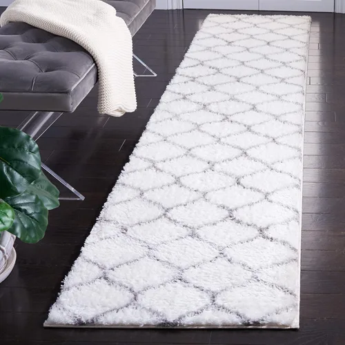 Miniatura 19 de SAFAVIEH Tahoe Shag Collection - Alfombra para pasillo, 2 x 9 pies, color beige y blanco, diseño de enrejado, no desprende pelusa y de fácil