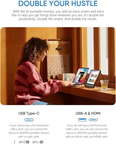 Miniatura 2 de ARZOPA Monitor portátil de 15.6 pulgadas FHD 1080P – Monitor portátil ultradelgado para laptop con soporte – Pantalla IPS para PC, MAC, teléfono