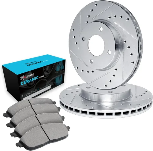 Miniatura 14 de R1 Concepts Kit de freno delantero y trasero para BMW 528i 2011-2016 Rotores de freno ranurados perforados Kit de pastillas de freno y rotores