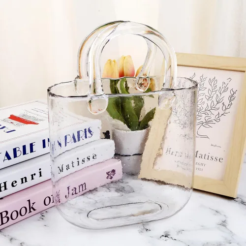Miniatura 4 de 1 pieza de jarrón de bolsa de vidrio transparente para flores - Jarrón de bolso de vidrio hecho a mano, ideal para centros de mesa - Elegante