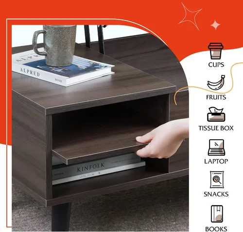 Miniatura 6 de WLIVE Mesa de centro con tapa elevable para sala de estar, mesa de centro pequeña con almacenamiento, estante ajustable y compartimento