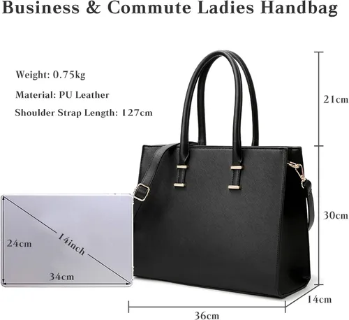 Miniatura 3 de FANDARE Bolsa para computadora portátil para mujer, bolso grande de mano, impermeable, bolso de hombro, bolso de mano de cuero sintético, bolso