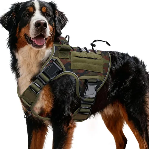 Miniatura 46 de Arnés táctico para perros grandes, chaleco reflectante ajustable sin tirones con sistema Molle, control de grado militar K9 para entrenamiento