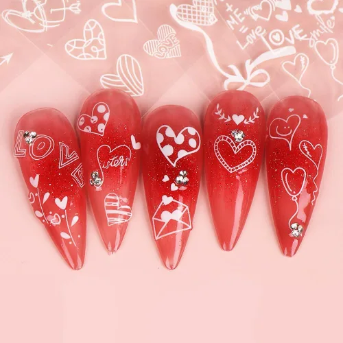 Miniatura 5 de Calcomanías de arte de uñas de corazón de San Valentín, calcomanías de uñas blancas para el día de San Valentín, calcomanías de uñas autoadhesivas