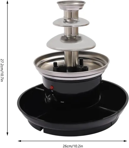 Miniatura 6 de Mini fuente de chocolate de 3 niveles, fuente eléctrica de acero inoxidable de 120 V con 6 tenedores y bandeja de extracción de frutas para fiesta
