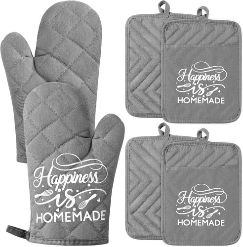 Juego de 6 piezas de manoplas de horno y agarraderas para ollas La felicidad es cocinar en casa Almohadillas resistentes al calor Lavables a máquina