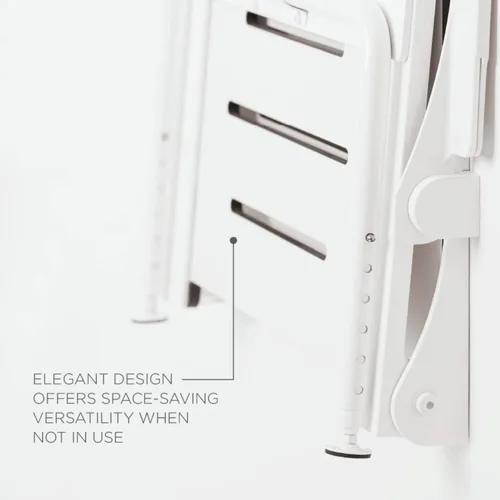 Miniatura 7 de Seachrome Silhouette Comfort Plus Asiento plegable resistente para ducha de montaje en pared con reposabrazos y patas, asiento blanco con marco