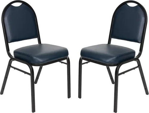OEF Furnishings OEF9204-BT/2 Silla apilable de grado comercial para banquetes (vinilo azul, marco recubierto de polvo negro, paquete de 2)