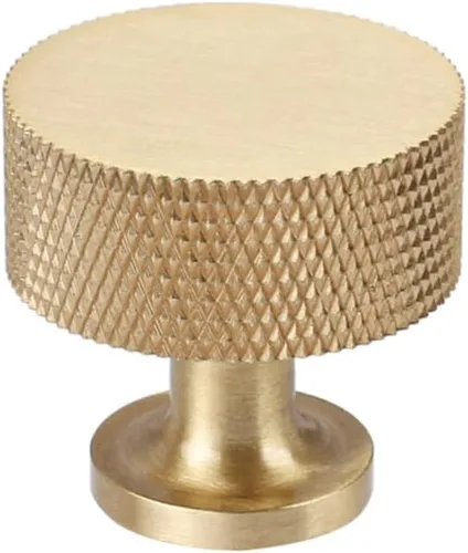 Miniatura 11 de RZDEAL 2 pomos de latón macizo para gabinetes, cajones y aparadores, pomos dorados modernos moleteados (1 x 1 pulgada x 0.984 in), acabado de latón