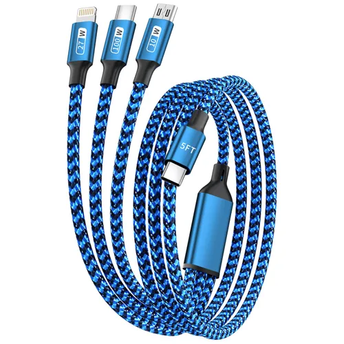 Miniatura 37 de Cable de carga múltiple (paquete de 2 cables de 4 pies) 3 en 1 para múltiples dispositivos, cable de carga universal trenzado de nailon para Negro