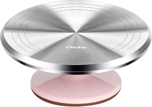 Miniatura 11 de Ohuhu Tocadiscos para tartas, aluminio de 12 pulgadas, kit de decoración de tartas, suministros giratorios, soporte giratorio con 2 espátulas