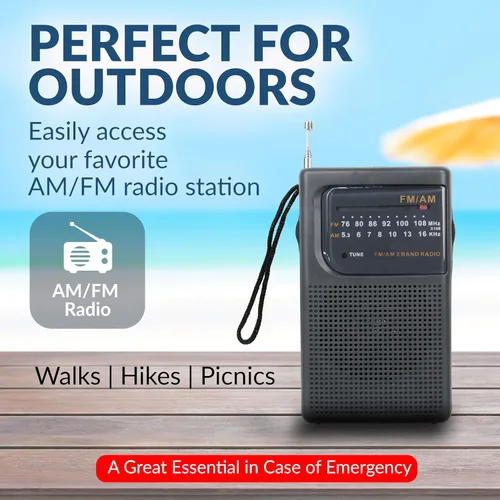 Miniatura 2 de Supersonic SC-1105 Radio de banda AM/FM portátil con indicador de sintonización LED, antena telescópica, conector para auriculares, correa