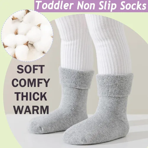 Miniatura 3 de hakugoo 6 pares de calcetines antideslizantes para niños pequeños con pinzas de invierno, gruesos, cálidos, acogedores, calcetines para bebés y niños