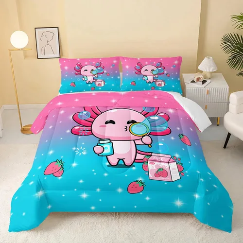 Miniatura 29 de QOOMO - Juego de edredón de tamaño individual con gatos, juego de edredón azul con nubes para niños, adolescentes, niñas y niños, juego de cama de 3