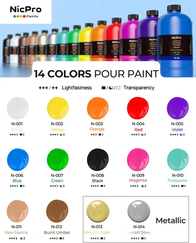 Miniatura 8 de Nicpro Juego de pintura acrílica para verter de 14 colores en gran cantidad (1000 ml, 33.8 oz) Kit de suministros de pintura acrílica premezclada