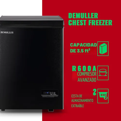 Miniatura 5 de DEMULLER Congelador profundo de 3.5 pies cúbicos con panel de visualización de temperatura, mini congelador con cesta extraíble, adecuado