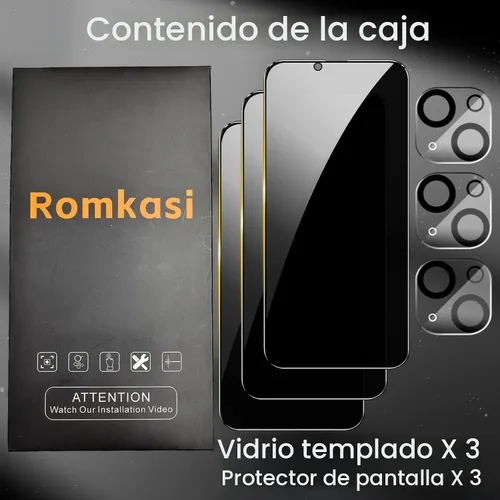 Miniatura 2 de Romkasi Paquete de 3 protectores de pantalla de privacidad para iPhone 11 de 6.1 pulgadas con 3 protectores de lente de cámara, película de vidrio