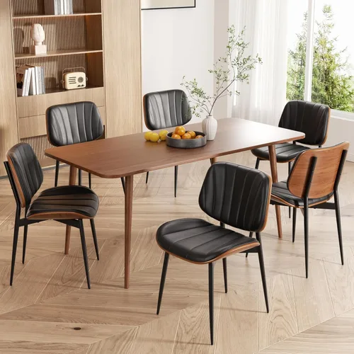 Miniatura 42 de Silla de comedor, sillas de comedor modernas de mediados de siglo, sillas de cocina tapizadas de piel sintética con respaldo de madera curvada