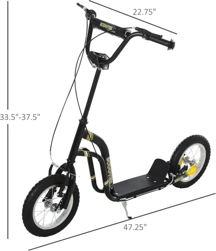 Miniatura 7 de Aosom Patinete con Frenos Duales de Pinza Delanteros y Traseros, Patinete de Ruedas Grandes para Edades 5+, Rueda Delantera Inflable de 12 Pulgadas