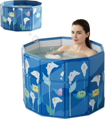 Genrenyen Bañera redonda portátil para adultos, sin instalación, 31.5 pulgadas de largo x 29.5 pulgadas de alto, plegable para cabina de ducha,