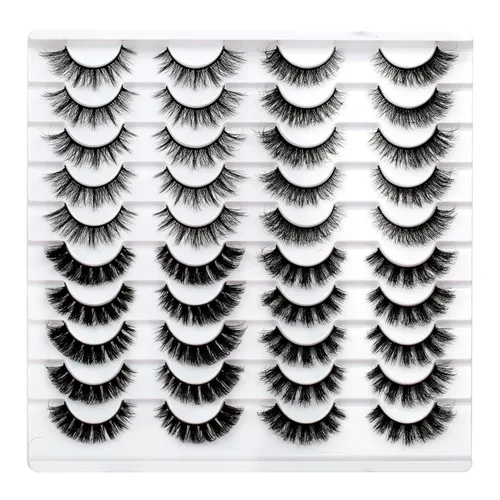 Miniatura 89 de Medias pestañas postizas con banda transparente, finas, estilo ojo de gato, naturales, cortas, pequeñas, acento 3/4, de visón sintético, tiras