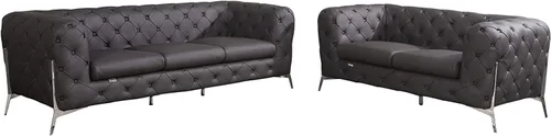 Miniatura 37 de Blackjack Furniture Modena - Moderno juego de sofá de 3 piezas de cuero italiano de grano superior, elegante diseño copetudo y patas de acero Beige