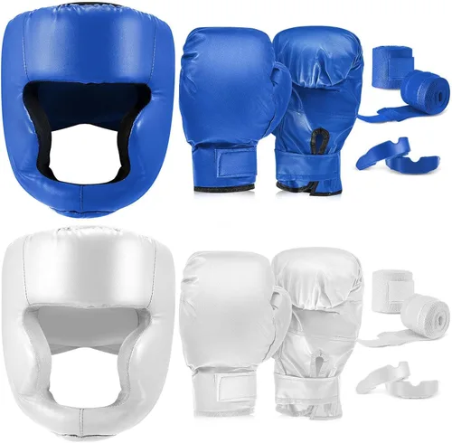 Miniatura 12 de Kanayu Juego de 14 piezas de guantes de boxeo de 16 onzas, casco para la cabeza, envolturas de mano, protectores bucales, equipo de Navidad