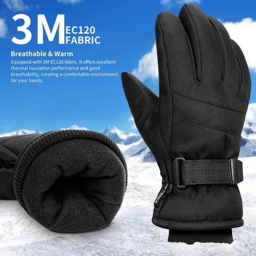 Miniatura 2 de Guantes de esquí, impermeables, compatibles con pantalla táctil, relleno de 3M EC120, cuerda antipérdida para padres e hijos
