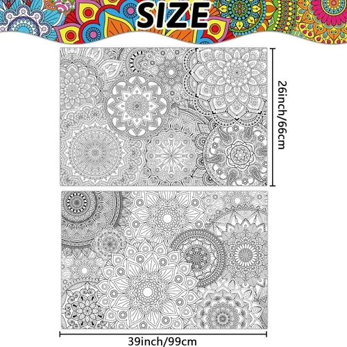 Miniatura 2 de Paquete de 2 pósteres gigantes para colorear de mandala de 39 x 26 pulgadas, página para colorear de mandala gigante para niños, adolescentes