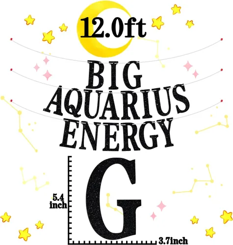 Miniatura 2 de Big Aquarius Energy Banner, temporada de acuario enero/febrero decoración de pastel de cumpleaños – 12 suministros de decoración de fiesta