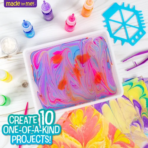 Miniatura 2 de Made By Me Marbling Studio - Kit de marmoleado de 25 piezas para niños, haz 10 proyectos de arte de pintura para verter - Dip & Paint Marbling Arts