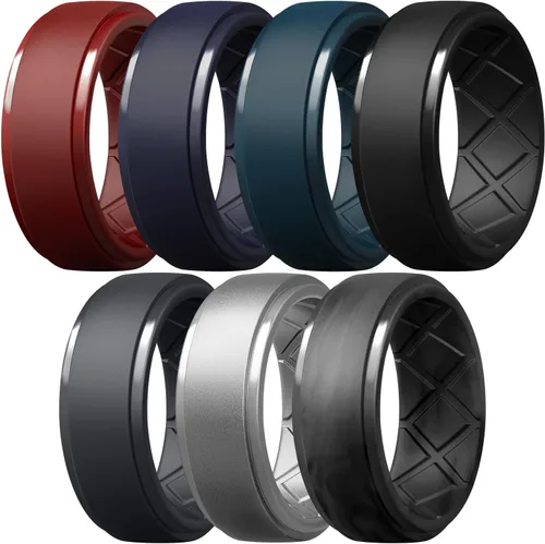 Egnaro - Anillos de silicona para hombre, 25/64 pulgadas (10 mm) de ancho y 3/32 pulgadas (2.5 mm) de grosor, alianzas de boda de goma, paquete de
