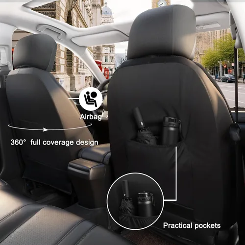 Miniatura 8 de GIANT PANDA Fundas de asiento delantero para Honda CRV HRV Civic Accord Element, funda de asiento de cubo de piel sintética para protectores de Negro