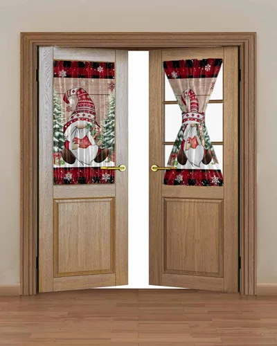 Miniatura 2 de Cortinas de puerta francesa de Navidad para ventana de puerta, panel de cortina con bolsillo para barra con alzapaños para luz lateral delantera