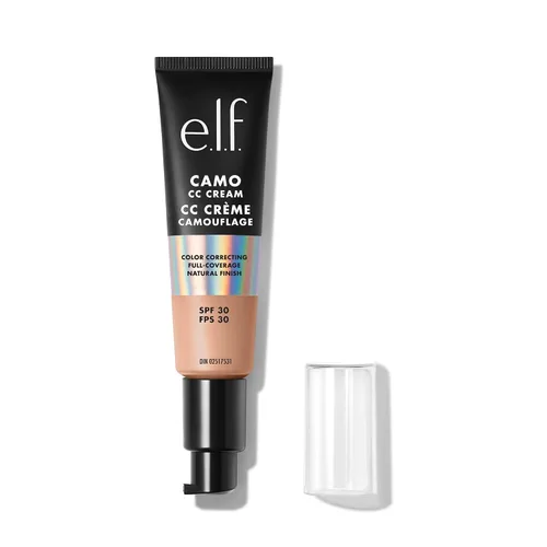 e.l.f. Camo CC Cream, base de maquillaje facial correctora de color SPF 30 de cobertura media a completa, proporciona un acabado aerografiado,